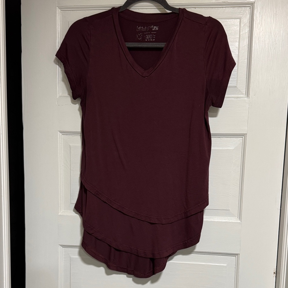 Latched Mama Burgundy V-Neck Short Sleeve Top